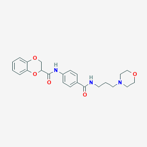molecular formula C23H27N3O5 B4137023 N-[4-({[3-(4-morpholinyl)propyl]amino}carbonyl)phenyl]-2,3-dihydro-1,4-benzodioxine-2-carboxamide 