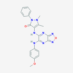 molecular formula C22H20N8O3 B413705 4-({6-[(4-methoxyphenyl)amino][1,2,5]oxadiazolo[3,4-b]pyrazin-5-yl}amino)-1,5-dimethyl-2-phenyl-1,2-dihydro-3H-pyrazol-3-one 