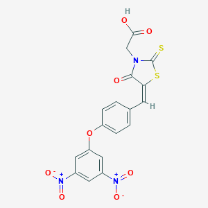 molecular formula C18H11N3O8S2 B413707 [5-(4-{3,5-Bisnitrophenoxy}benzylidene)-4-oxo-2-thioxo-1,3-thiazolidin-3-yl]acetic acid 