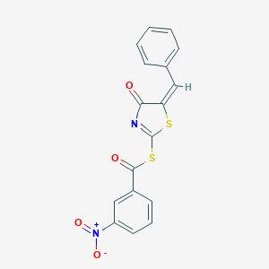 molecular formula C17H10N2O4S2 B413709 S-(5-benzylidene-4-oxo-4,5-dihydro-1,3-thiazol-2-yl) 3-nitrobenzenecarbothioate 