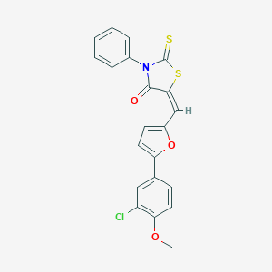 molecular formula C21H14ClNO3S2 B413710 5-{[5-(3-Chloro-4-methoxyphenyl)-2-furyl]methylene}-3-phenyl-2-thioxo-1,3-thiazolidin-4-one 