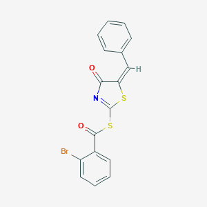 molecular formula C17H10BrNO2S2 B413711 S-(5-benzylidene-4-oxo-4,5-dihydro-1,3-thiazol-2-yl) 2-bromobenzenecarbothioate 