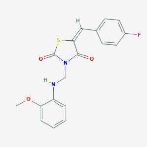 molecular formula C18H15FN2O3S B413714 5-(4-Fluorobenzylidene)-3-[(2-methoxyanilino)methyl]-1,3-thiazolidine-2,4-dione 