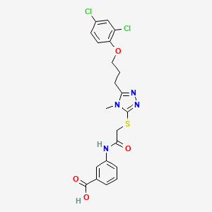 molecular formula C21H20Cl2N4O4S B4137199 3-{[({5-[3-(2,4-dichlorophenoxy)propyl]-4-methyl-4H-1,2,4-triazol-3-yl}thio)acetyl]amino}benzoic acid 