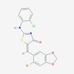 molecular formula C17H10BrClN2O3S B413723 (5E)-5-[(6-bromo-1,3-benzodioxol-5-yl)methylidene]-2-(2-chloroanilino)-1,3-thiazol-4-one 