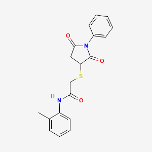 molecular formula C19H18N2O3S B4137232 2-[(2,5-dioxo-1-phenyl-3-pyrrolidinyl)thio]-N-(2-methylphenyl)acetamide 