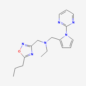 molecular formula C17H22N6O B4137257 N-[(5-propyl-1,2,4-oxadiazol-3-yl)methyl]-N-[(1-pyrimidin-2-yl-1H-pyrrol-2-yl)methyl]ethanamine 