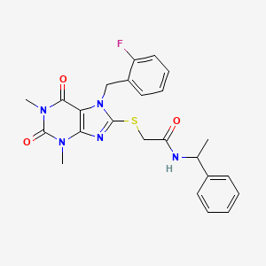 molecular formula C24H24FN5O3S B4137358 2-{[7-(2-fluorobenzyl)-1,3-dimethyl-2,6-dioxo-2,3,6,7-tetrahydro-1H-purin-8-yl]thio}-N-(1-phenylethyl)acetamide 