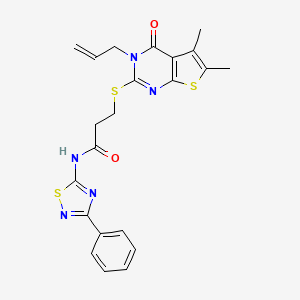 molecular formula C22H21N5O2S3 B4137383 3-[(3-allyl-5,6-dimethyl-4-oxo-3,4-dihydrothieno[2,3-d]pyrimidin-2-yl)thio]-N-(3-phenyl-1,2,4-thiadiazol-5-yl)propanamide 
