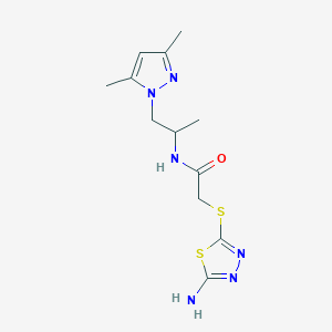 molecular formula C12H18N6OS2 B4137388 2-[(5-amino-1,3,4-thiadiazol-2-yl)thio]-N-[2-(3,5-dimethyl-1H-pyrazol-1-yl)-1-methylethyl]acetamide 