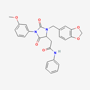 2-[3-(1,3-benzodioxol-5-ylmethyl)-1-(3-methoxyphenyl)-2,5-dioxo-4-imidazolidinyl]-N-phenylacetamide