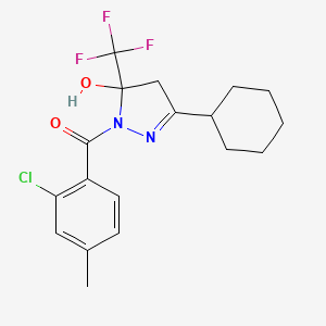 molecular formula C18H20ClF3N2O2 B4137513 1-(2-chloro-4-methylbenzoyl)-3-cyclohexyl-5-(trifluoromethyl)-4,5-dihydro-1H-pyrazol-5-ol 