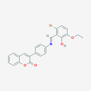 molecular formula C24H18BrNO4 B413760 3-{4-[(6-bromo-3-ethoxy-2-hydroxybenzylidene)amino]phenyl}-2H-chromen-2-one 