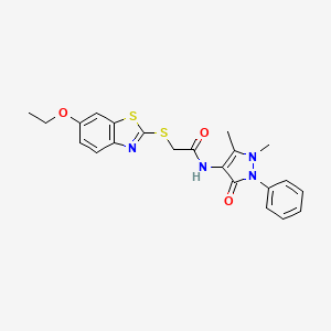 molecular formula C22H22N4O3S2 B4137618 N-(1,5-dimethyl-3-oxo-2-phenyl-2,3-dihydro-1H-pyrazol-4-yl)-2-[(6-ethoxy-1,3-benzothiazol-2-yl)thio]acetamide 