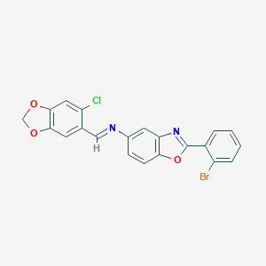 molecular formula C21H12BrClN2O3 B413764 N-[2-(2-bromophenyl)-1,3-benzoxazol-5-yl]-N-[(6-chloro-1,3-benzodioxol-5-yl)methylene]amine 