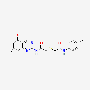molecular formula C21H24N4O3S B4137651 2-({2-[(7,7-dimethyl-5-oxo-5,6,7,8-tetrahydro-2-quinazolinyl)amino]-2-oxoethyl}thio)-N-(4-methylphenyl)acetamide 