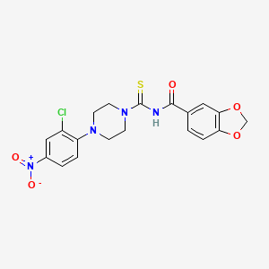 molecular formula C19H17ClN4O5S B4137681 N-{[4-(2-chloro-4-nitrophenyl)-1-piperazinyl]carbonothioyl}-1,3-benzodioxole-5-carboxamide 