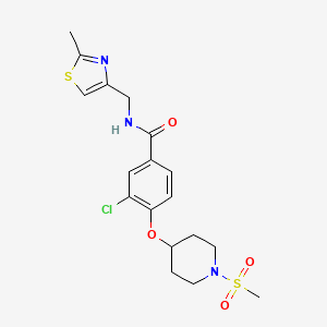 molecular formula C18H22ClN3O4S2 B4137735 3-chloro-4-{[1-(methylsulfonyl)-4-piperidinyl]oxy}-N-[(2-methyl-1,3-thiazol-4-yl)methyl]benzamide 