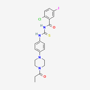 molecular formula C21H22ClIN4O2S B4137829 2-chloro-5-iodo-N-({[4-(4-propionyl-1-piperazinyl)phenyl]amino}carbonothioyl)benzamide 