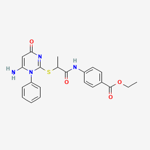 molecular formula C22H22N4O4S B4137849 ethyl 4-({2-[(6-amino-4-oxo-1-phenyl-1,4-dihydro-2-pyrimidinyl)thio]propanoyl}amino)benzoate 