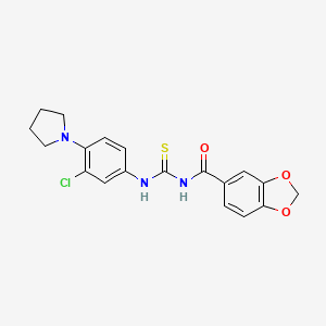 molecular formula C19H18ClN3O3S B4137886 N-({[3-chloro-4-(1-pyrrolidinyl)phenyl]amino}carbonothioyl)-1,3-benzodioxole-5-carboxamide 