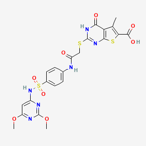 molecular formula C22H20N6O8S3 B4138069 2-({2-[(4-{[(2,6-dimethoxy-4-pyrimidinyl)amino]sulfonyl}phenyl)amino]-2-oxoethyl}thio)-5-methyl-4-oxo-3,4-dihydrothieno[2,3-d]pyrimidine-6-carboxylic acid 