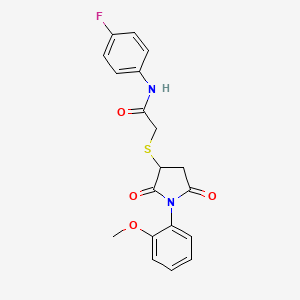 molecular formula C19H17FN2O4S B4138117 N-(4-fluorophenyl)-2-{[1-(2-methoxyphenyl)-2,5-dioxo-3-pyrrolidinyl]thio}acetamide 