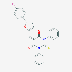 molecular formula C27H17FN2O3S B413812 5-{[5-(4-fluorophenyl)-2-furyl]methylene}-1,3-diphenyl-2-thioxodihydro-4,6(1H,5H)-pyrimidinedione 