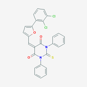 molecular formula C27H16Cl2N2O3S B413813 5-{[5-(2,3-dichlorophenyl)-2-furyl]methylene}-1,3-diphenyl-2-thioxodihydro-4,6(1H,5H)-pyrimidinedione 