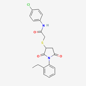 molecular formula C20H19ClN2O3S B4138181 N-(4-chlorophenyl)-2-{[1-(2-ethylphenyl)-2,5-dioxo-3-pyrrolidinyl]thio}acetamide 