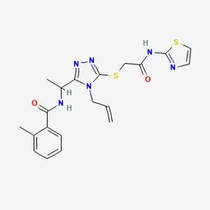 molecular formula C20H22N6O2S2 B4138267 N-[1-(4-allyl-5-{[2-oxo-2-(1,3-thiazol-2-ylamino)ethyl]thio}-4H-1,2,4-triazol-3-yl)ethyl]-2-methylbenzamide 