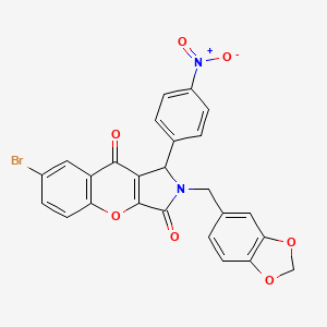molecular formula C25H15BrN2O7 B4138296 2-(1,3-benzodioxol-5-ylmethyl)-7-bromo-1-(4-nitrophenyl)-1,2-dihydrochromeno[2,3-c]pyrrole-3,9-dione 
