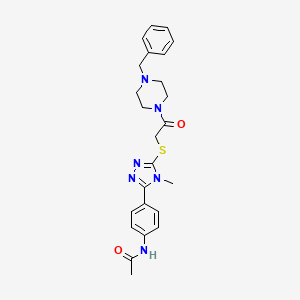 molecular formula C24H28N6O2S B4138302 N-[4-(5-{[2-(4-benzyl-1-piperazinyl)-2-oxoethyl]thio}-4-methyl-4H-1,2,4-triazol-3-yl)phenyl]acetamide 