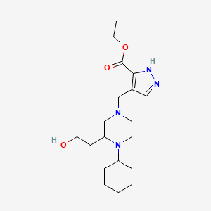 molecular formula C19H32N4O3 B4138351 ethyl 4-{[4-cyclohexyl-3-(2-hydroxyethyl)-1-piperazinyl]methyl}-1H-pyrazole-3-carboxylate 