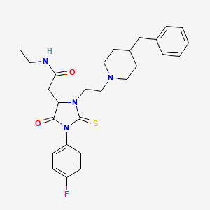 molecular formula C27H33FN4O2S B4138412 2-[3-[2-(4-benzyl-1-piperidinyl)ethyl]-1-(4-fluorophenyl)-5-oxo-2-thioxo-4-imidazolidinyl]-N-ethylacetamide 