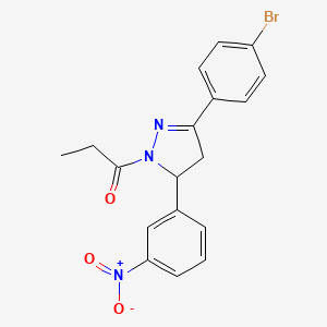 molecular formula C18H16BrN3O3 B4138434 3-(4-bromophenyl)-5-(3-nitrophenyl)-1-propionyl-4,5-dihydro-1H-pyrazole 