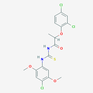 molecular formula C18H17Cl3N2O4S B4138444 N-{[(4-chloro-2,5-dimethoxyphenyl)amino]carbonothioyl}-2-(2,4-dichlorophenoxy)propanamide 