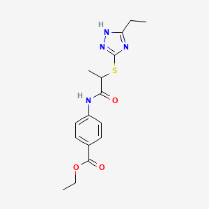molecular formula C16H20N4O3S B4138706 ethyl 4-({2-[(5-ethyl-4H-1,2,4-triazol-3-yl)thio]propanoyl}amino)benzoate 