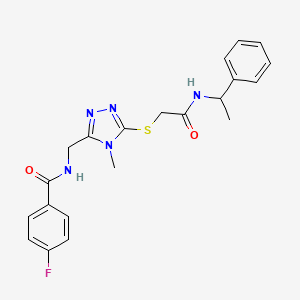 molecular formula C21H22FN5O2S B4138754 4-fluoro-N-{[4-methyl-5-({2-oxo-2-[(1-phenylethyl)amino]ethyl}thio)-4H-1,2,4-triazol-3-yl]methyl}benzamide 