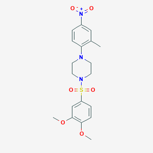 molecular formula C19H23N3O6S B4138798 1-[(3,4-dimethoxyphenyl)sulfonyl]-4-(2-methyl-4-nitrophenyl)piperazine 