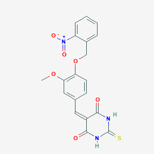 molecular formula C19H15N3O6S B413881 5-[4-({2-nitrobenzyl}oxy)-3-methoxybenzylidene]-2-thioxodihydro-4,6(1H,5H)-pyrimidinedione 
