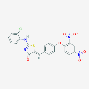 molecular formula C22H13ClN4O6S B413882 (5Z)-2-(2-chloroanilino)-5-[[4-(2,4-dinitrophenoxy)phenyl]methylidene]-1,3-thiazol-4-one 