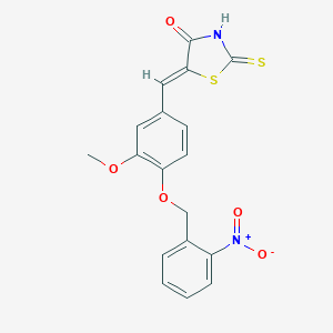 molecular formula C18H14N2O5S2 B413884 5-[4-({2-Nitrobenzyl}oxy)-3-methoxybenzylidene]-2-thioxo-1,3-thiazolidin-4-one 