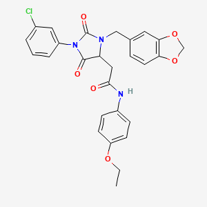 molecular formula C27H24ClN3O6 B4138935 2-[3-(1,3-benzodioxol-5-ylmethyl)-1-(3-chlorophenyl)-2,5-dioxo-4-imidazolidinyl]-N-(4-ethoxyphenyl)acetamide 