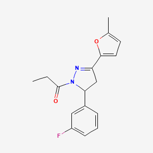 molecular formula C17H17FN2O2 B4138997 5-(3-fluorophenyl)-3-(5-methyl-2-furyl)-1-propionyl-4,5-dihydro-1H-pyrazole 