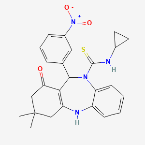molecular formula C25H26N4O3S B4139048 N-cyclopropyl-3,3-dimethyl-11-(3-nitrophenyl)-1-oxo-1,2,3,4,5,11-hexahydro-10H-dibenzo[b,e][1,4]diazepine-10-carbothioamide 