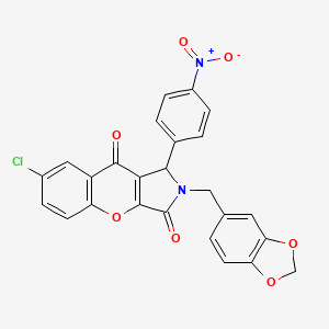 molecular formula C25H15ClN2O7 B4139089 2-(1,3-benzodioxol-5-ylmethyl)-7-chloro-1-(4-nitrophenyl)-1,2-dihydrochromeno[2,3-c]pyrrole-3,9-dione 