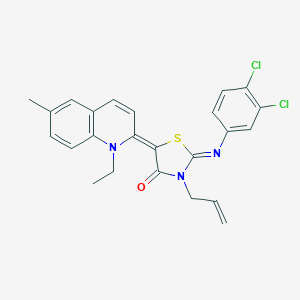 molecular formula C24H21Cl2N3OS B413913 3-allyl-2-[(3,4-dichlorophenyl)imino]-5-(1-ethyl-6-methyl-2(1H)-quinolinylidene)-1,3-thiazolidin-4-one 