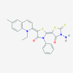 molecular formula C24H20N4O2S3 B413915 3'-amino-5-(1-ethyl-6-methyl-2(1H)-quinolinylidene)-3-phenyl-2'-thioxo-2,5'-bi-1,3-thiazolidine-4,4'-dione 