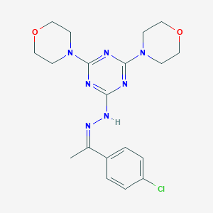 molecular formula C19H24ClN7O2 B413918 1-(4-Chlorophenyl)ethanone [4,6-di(4-morpholinyl)-1,3,5-triazin-2-yl]hydrazone 